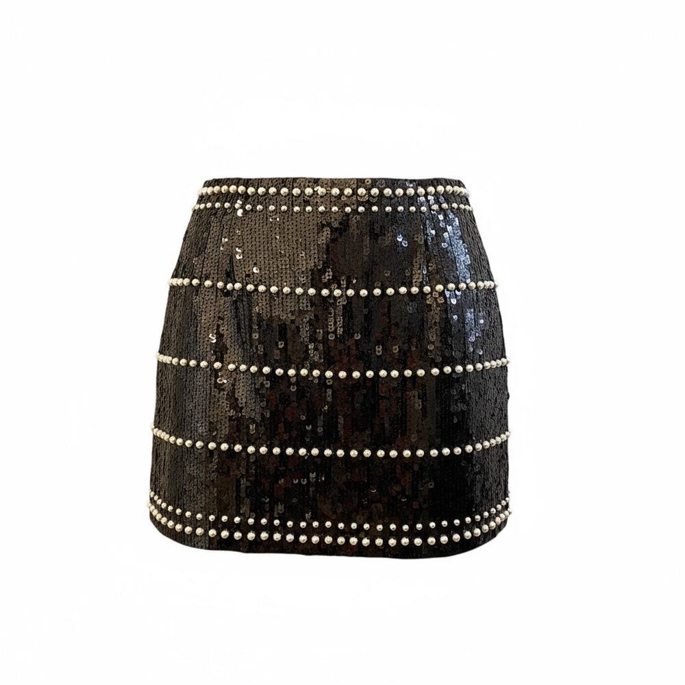 Made In Italy Studded Sequined Black Mini Skirt.